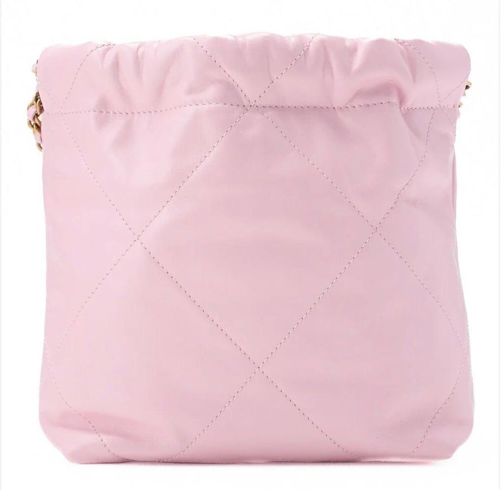 Sac CHANEL 22 cuir de veau rose chaîne dorée  / Eternel Luxe