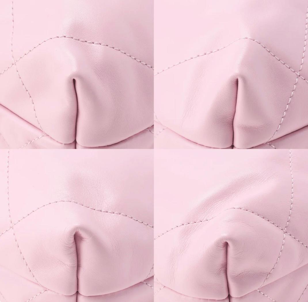 Sac CHANEL 22 cuir de veau rose chaîne dorée  / Eternel Luxe