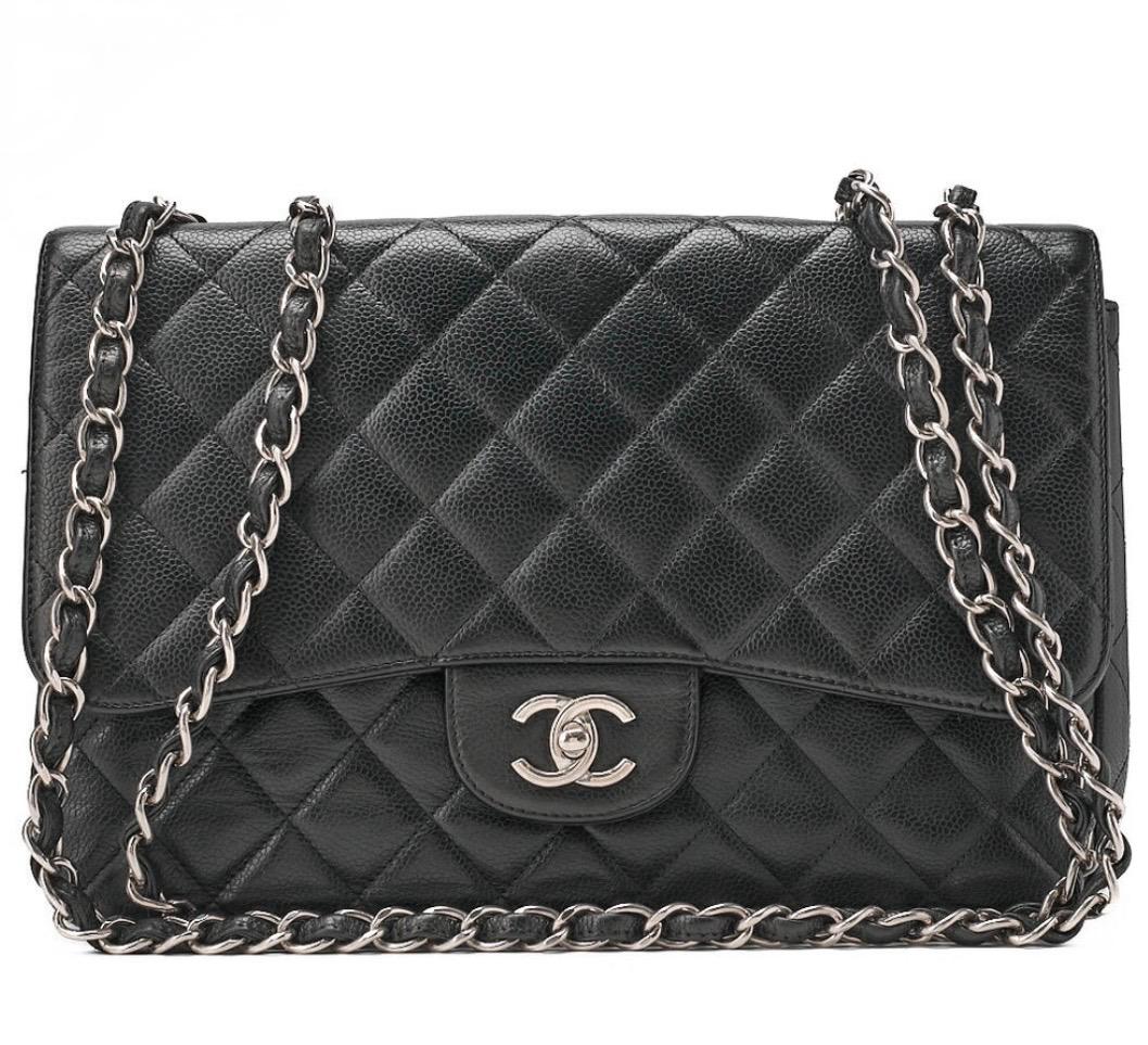 Sac CHANEL  Deca Matelasse 29 cm  cuir caviar noir- chaîne argentée/ Eternel Luxe