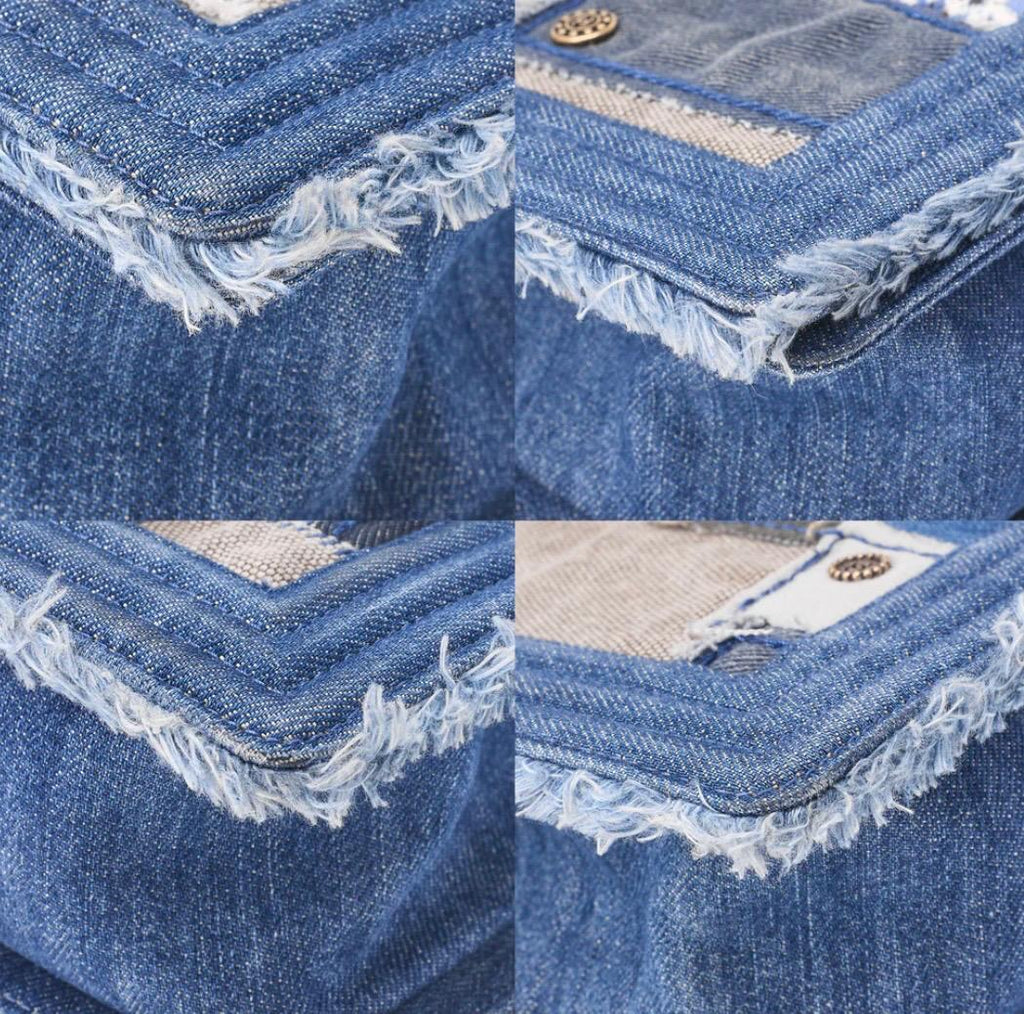 Sac CHANEL Boy patchwork denim bleu - Chaîne Dorée /Eternel Luxe