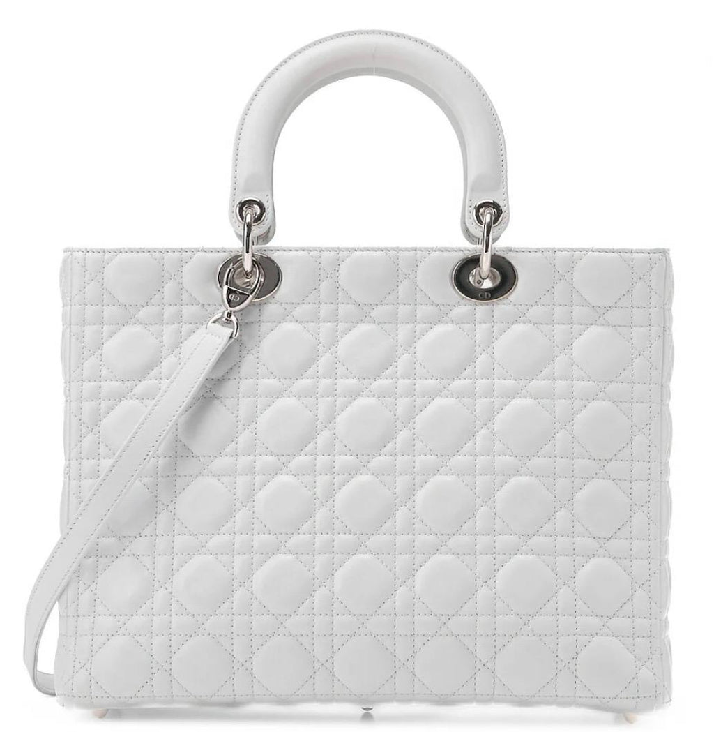 Sac Lady Dior Cannage cuir d'agneau banc/ Eternel Luxe