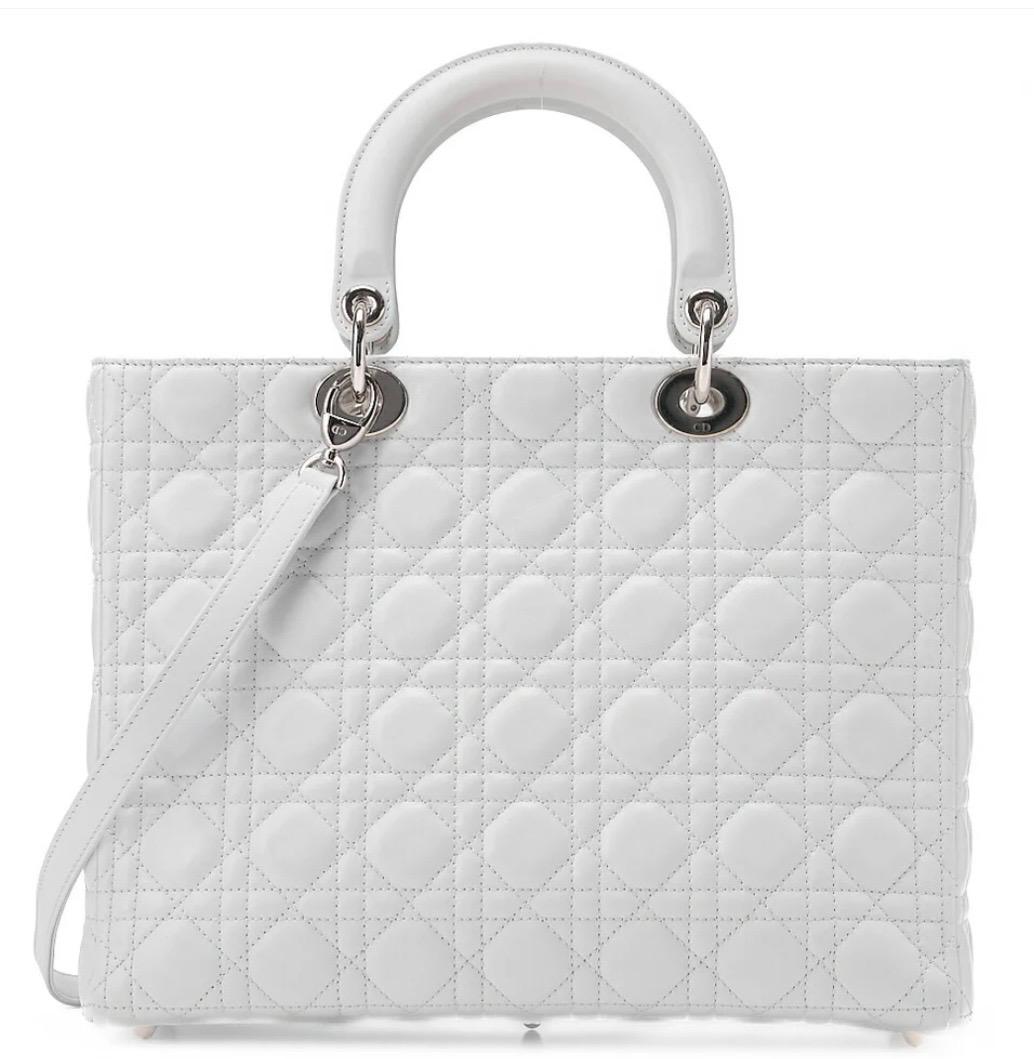 Sac Lady Dior Cannage cuir d'agneau banc/ Eternel Luxe
