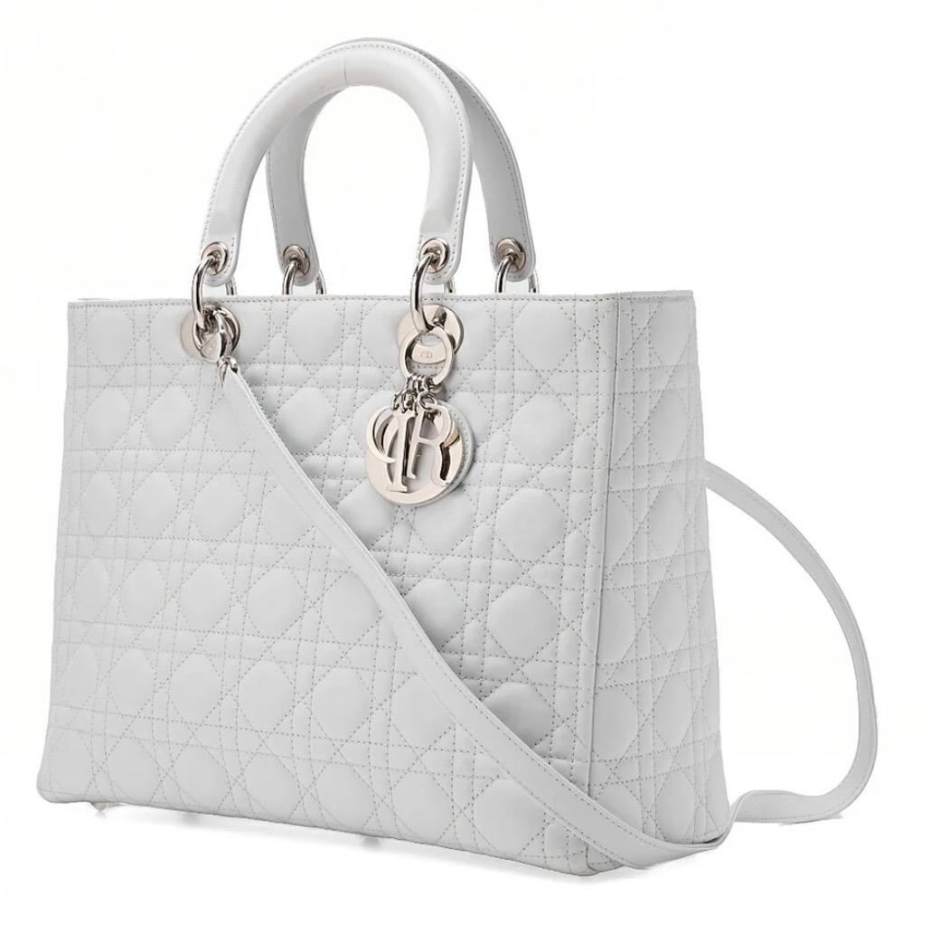 Sac Lady Dior Cannage cuir d'agneau banc/ Eternel Luxe