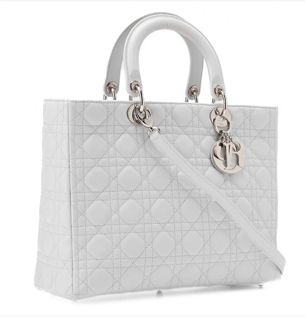 Sac Lady Dior Cannage cuir d'agneau banc/ Eternel Luxe