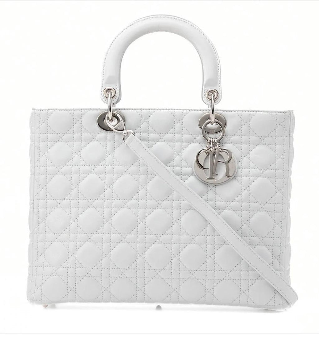 Sac Lady Dior Cannage cuir d'agneau banc/ Eternel Luxe