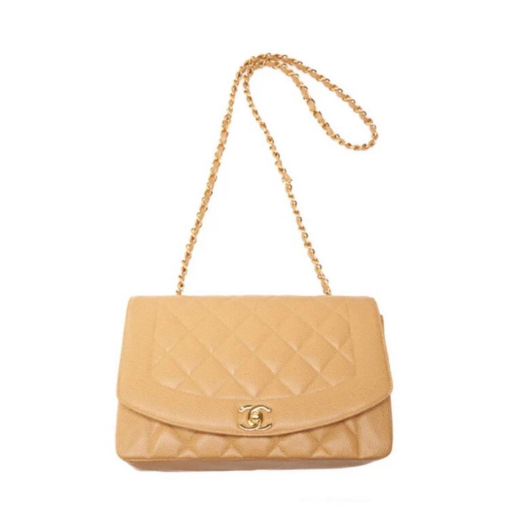 Sac CHANEL Diana matelassé  cuir caviar beige /Eternel Luxe