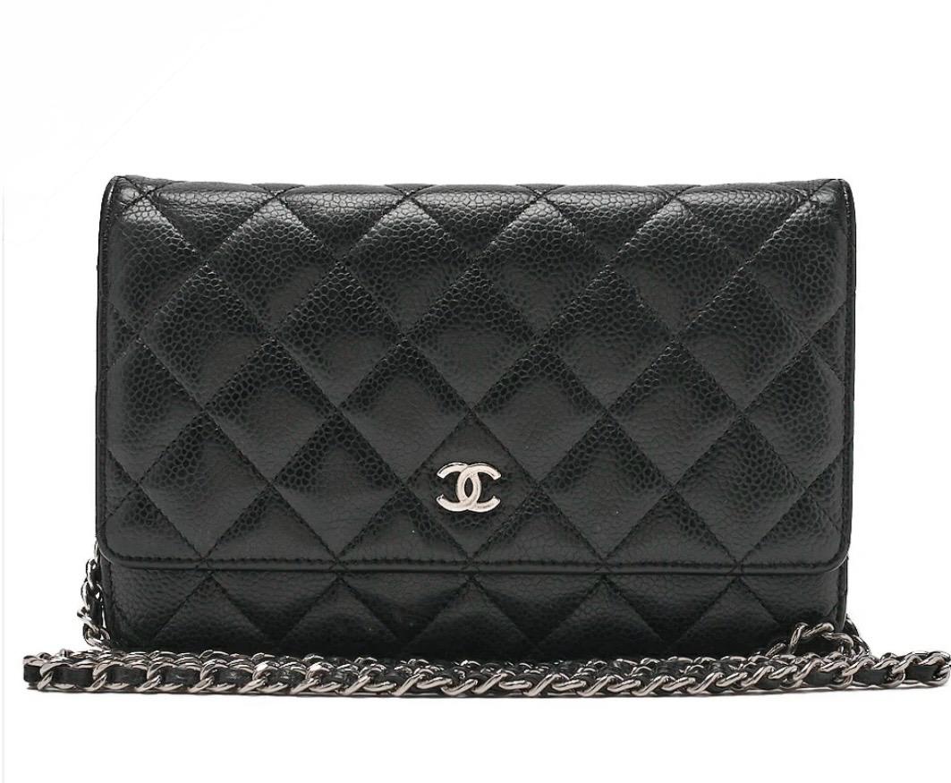 Portefeuille CHANEL Matelassé à chaîne en cuir caviar noir /Eternel Luxe