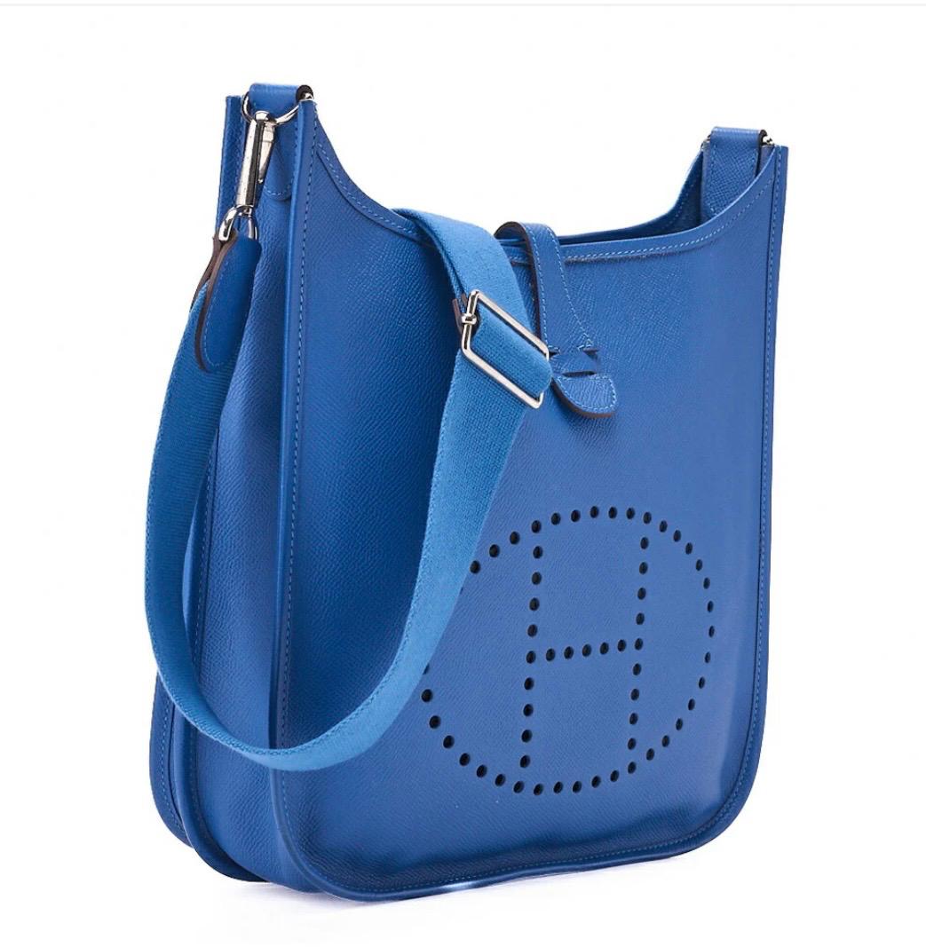 Sac bandoulière HERMÈS Evelyne III PM bleu Epson  d'occasion