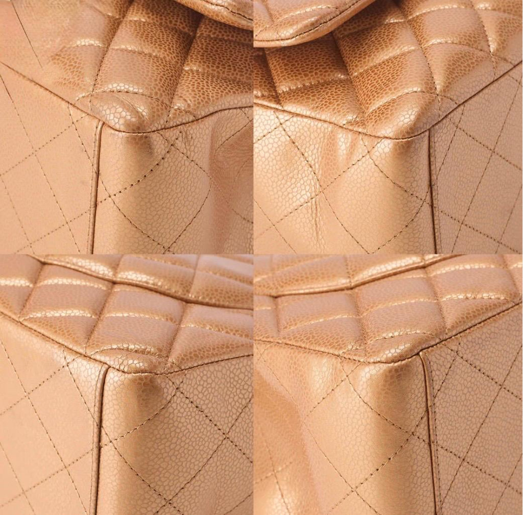 Sac Chanel Maxi 33 Deca Matelassé cuir caviar bronze