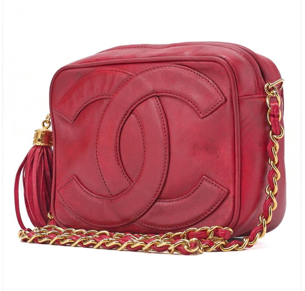 Sac Chanel Coco Mark Matelassé Rouge Cuir Agneau – Chaîne à Franges Vintage