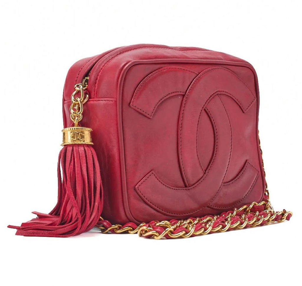Sac Chanel Coco Mark Matelassé Rouge Cuir Agneau – Chaîne à Franges Vintage