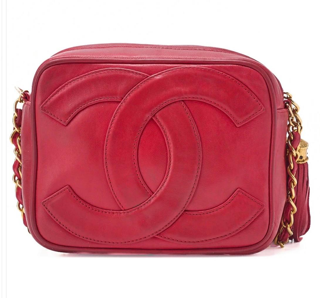 Sac Chanel Coco Mark Matelassé Rouge Cuir Agneau – Chaîne à Franges Vintage
