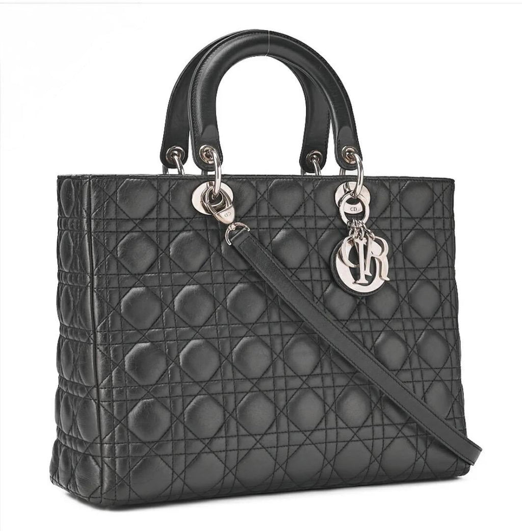 Sac Dior Lady Dior Cannage grand format noir – cuir d’agneau | Sac Dior occasion authentifié