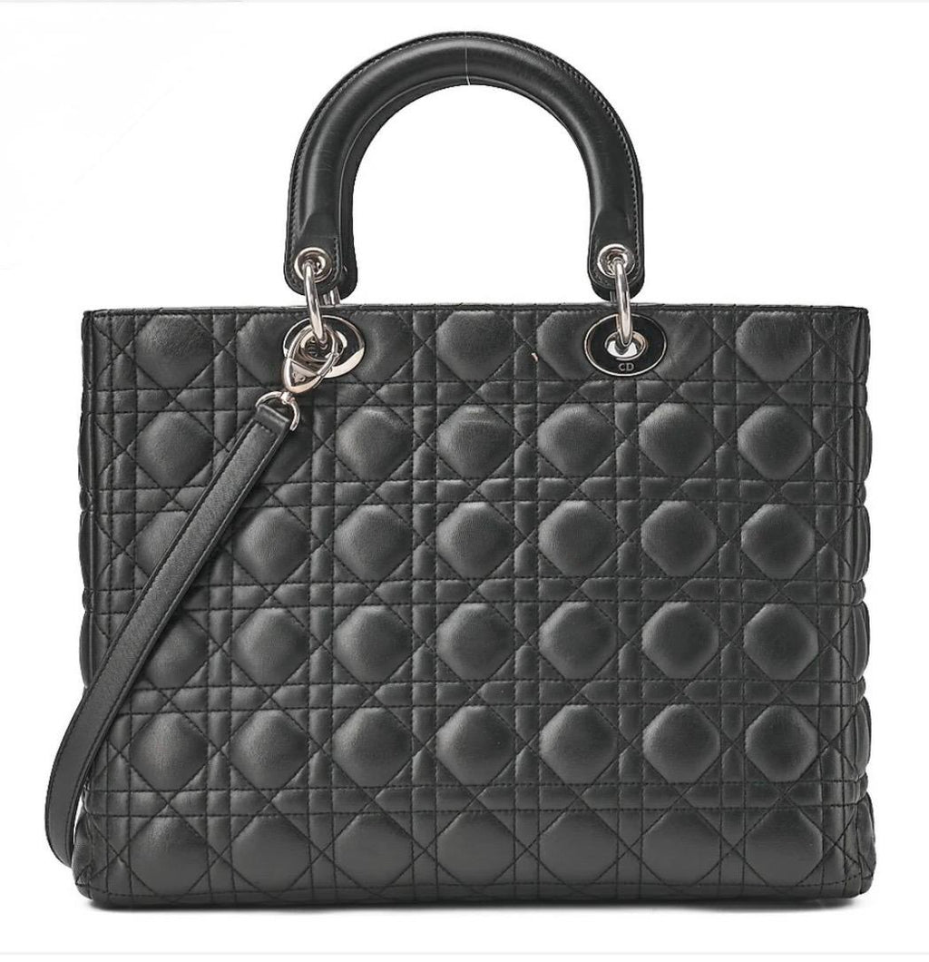 Sac Dior Lady Dior Cannage grand format noir – cuir d’agneau | Sac Dior occasion authentifié