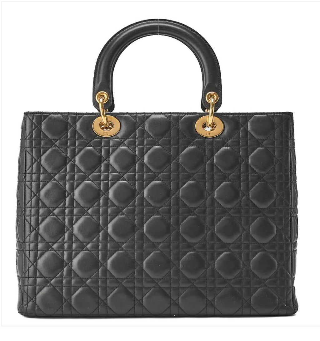 Sac Dior Lady Dior Cannage grand format noir cuir d’agneau – finitions dorées | Sac Dior occasion authentifié