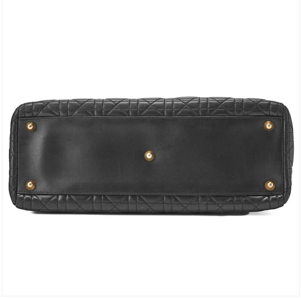 Sac Dior Lady Dior Cannage grand format noir cuir d’agneau – finitions dorées | Sac Dior occasion authentifié