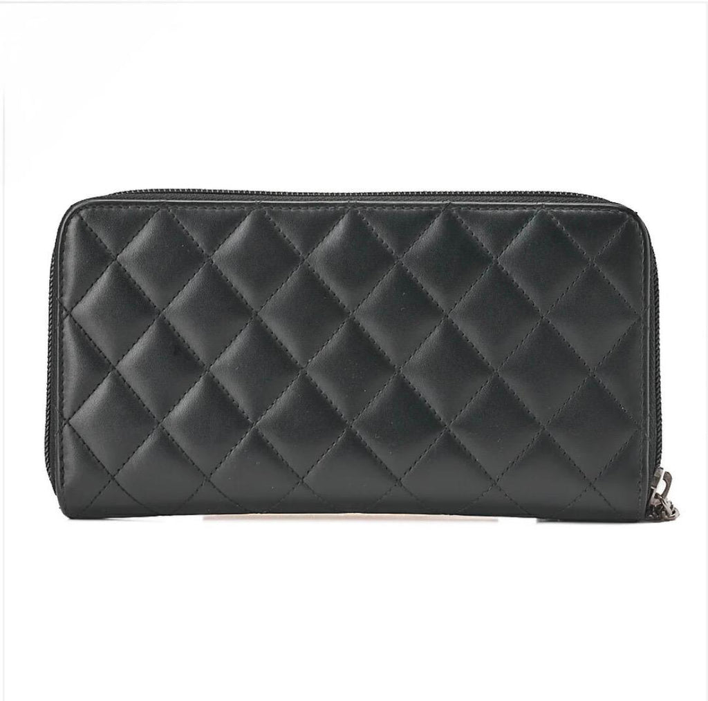 Portefeuille Chanel Cambon Line noir matelassé cuir de veau – portefeuille long zippé occasion authentique