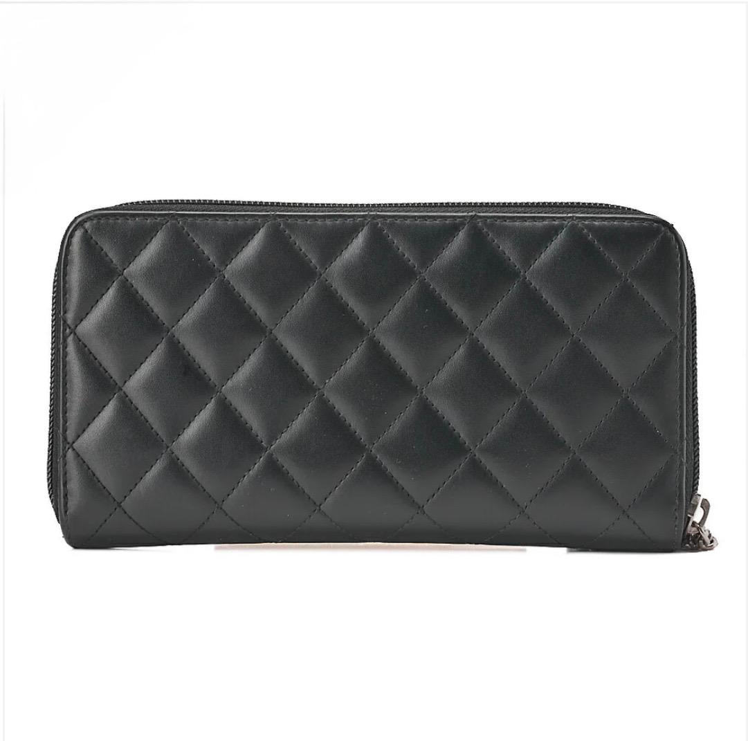 Portefeuille Chanel Cambon Line noir matelassé cuir de veau – portefeuille long zippé occasion authentique
