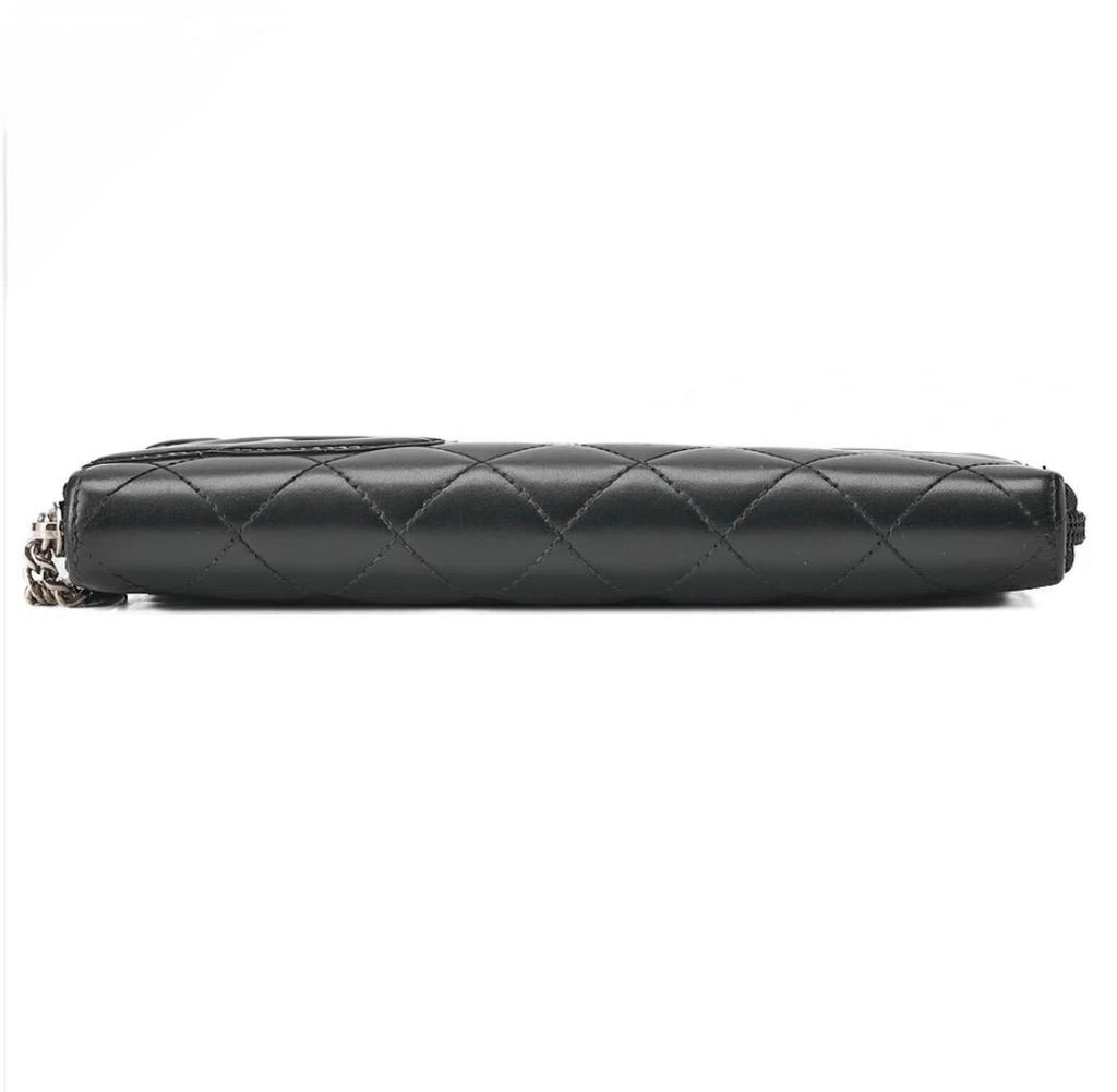 Portefeuille Chanel Cambon Line noir matelassé cuir de veau – portefeuille long zippé occasion authentique