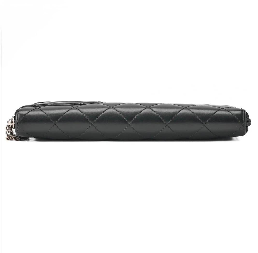 Portefeuille Chanel Cambon Line noir matelassé cuir de veau – portefeuille long zippé occasion authentique