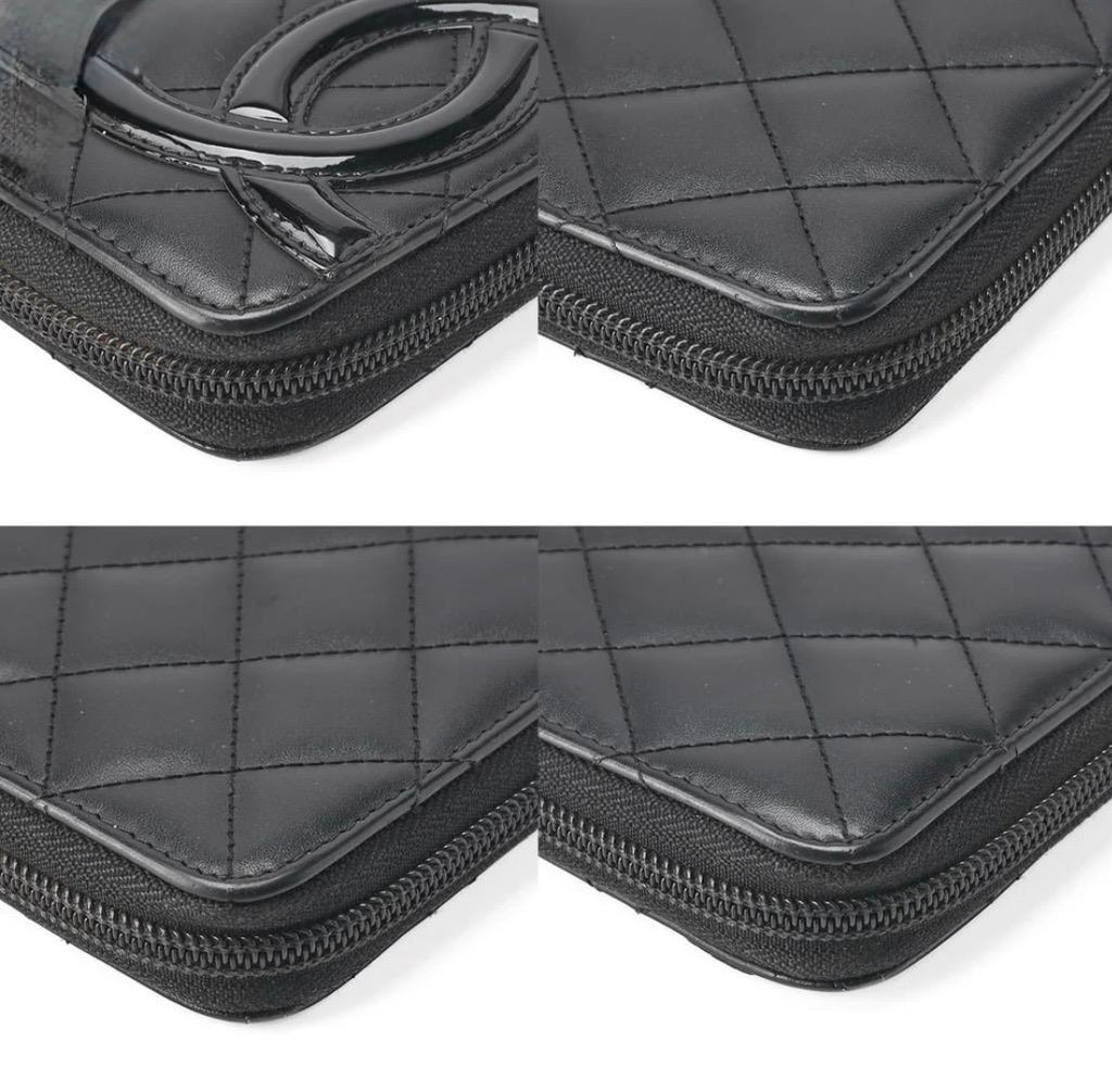 Portefeuille Chanel Cambon Line noir matelassé cuir de veau – portefeuille long zippé occasion authentique