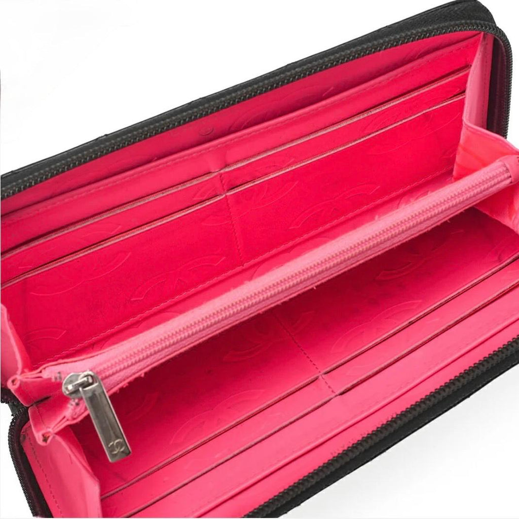Portefeuille Chanel Cambon Line noir matelassé cuir de veau – portefeuille long zippé occasion authentique
