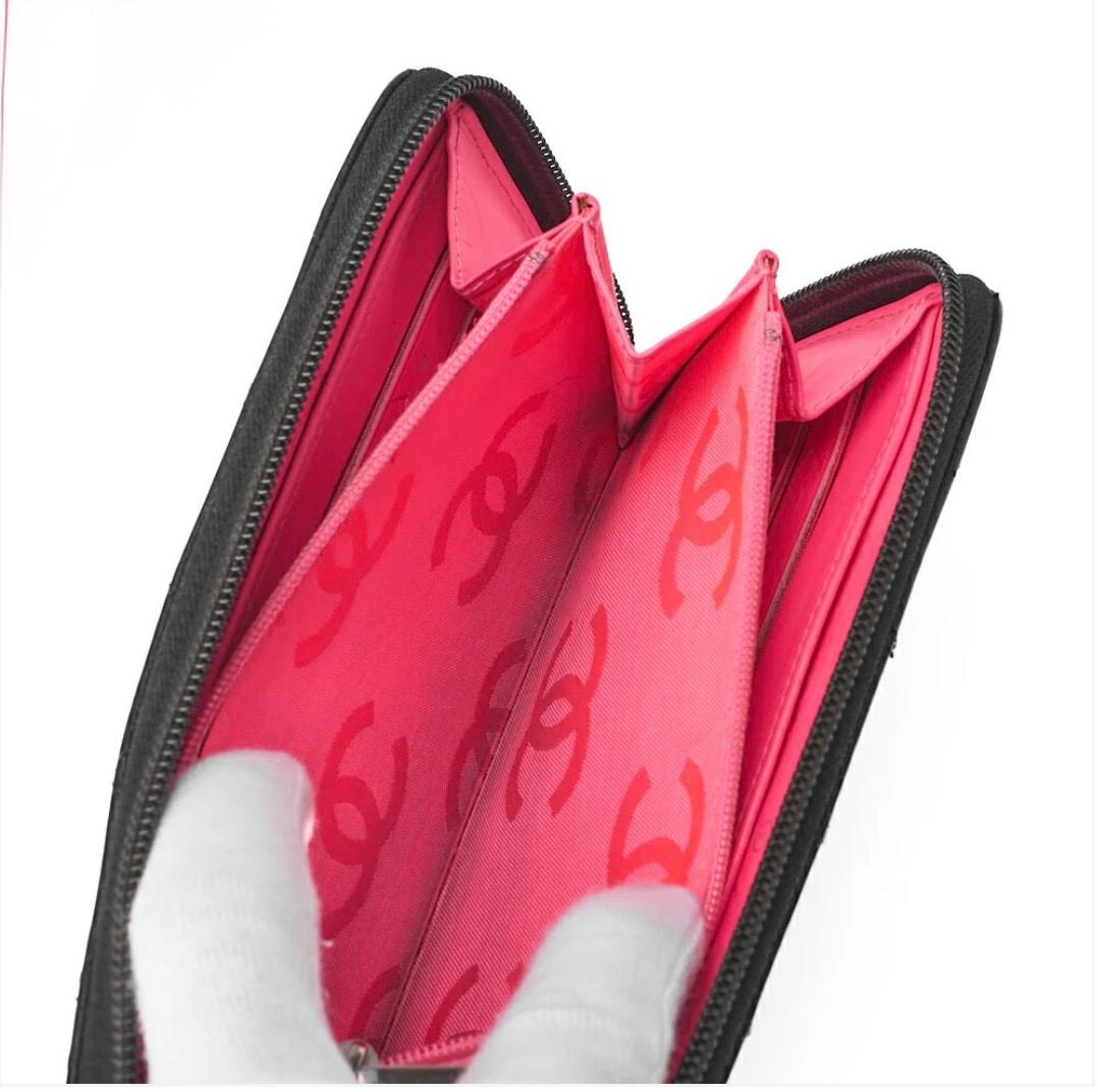 Portefeuille Chanel Cambon Line noir matelassé cuir de veau – portefeuille long zippé occasion authentique