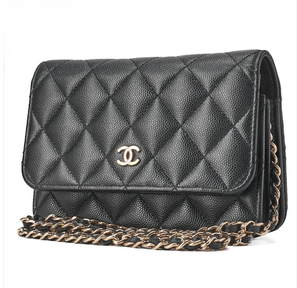 Portefeuille Chanel mini matelassé noir cuir caviar à chaîne – portefeuille luxe occasion authentique