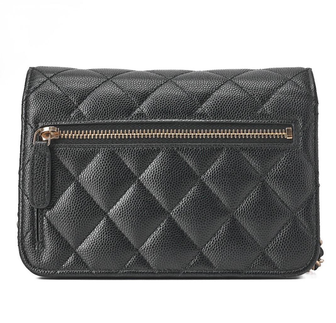 Portefeuille Chanel mini matelassé noir cuir caviar à chaîne – portefeuille luxe occasion authentique
