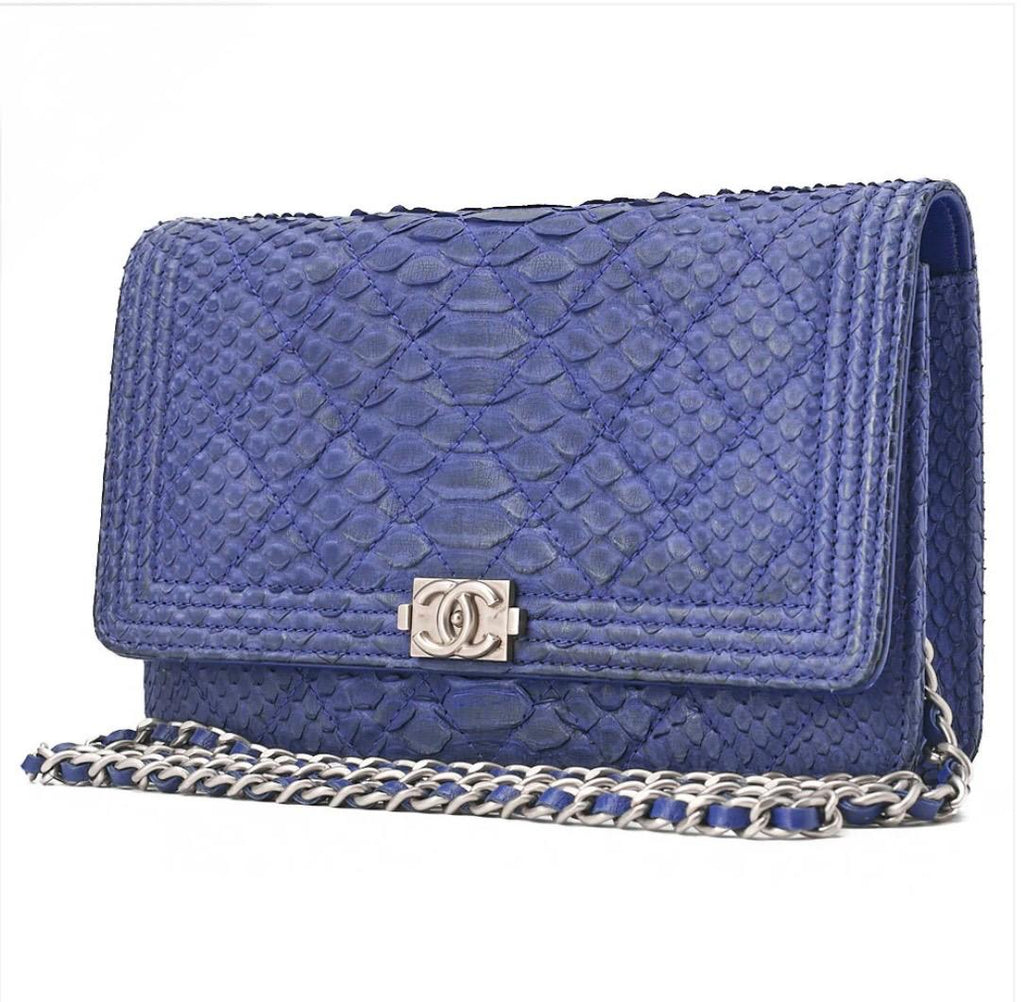 Sac Chanel Boy Wallet on Chain Python Bleu – Occasion Authentifié