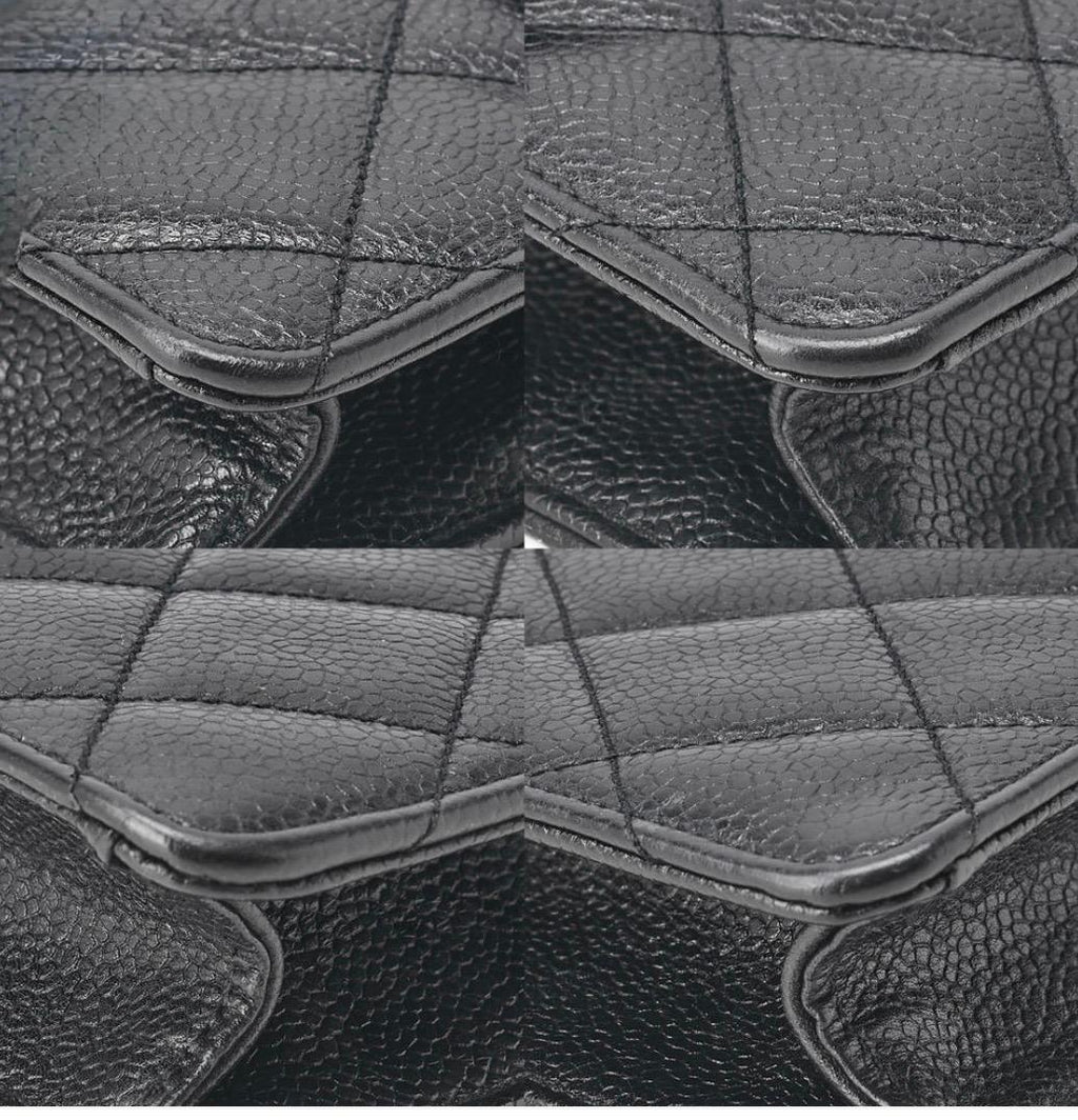 Sac cabas CHANEL cuir caviar matelassé noir, chaîne dorée, bandoulière carrée – sac Chanel seconde main authentifié