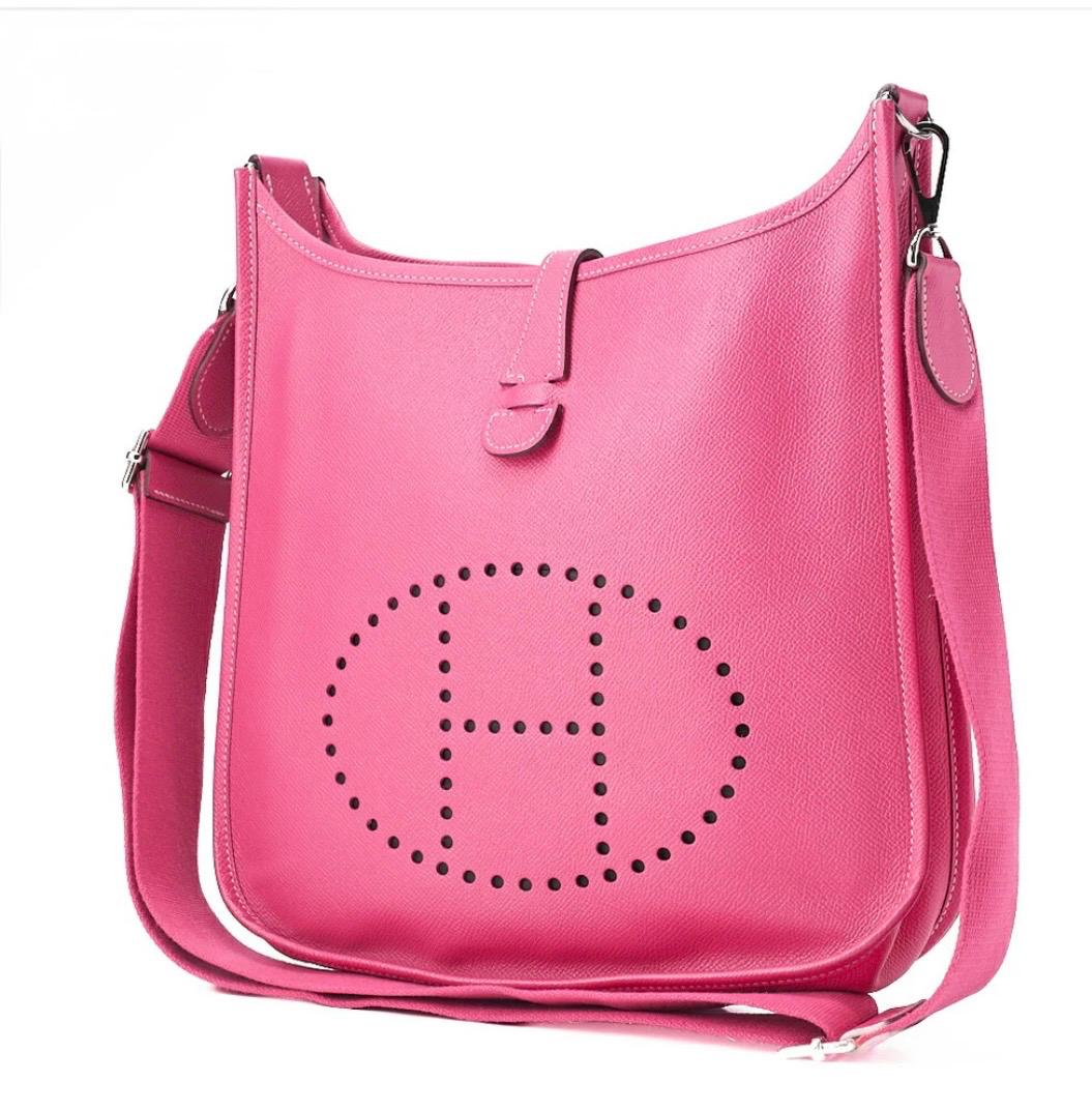 Sac bandoulière Hermès Evelyne PM3 Trois cuir Epsom Magnolia, finitions argentées – occasion authentique