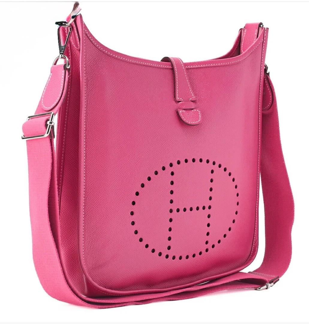 Sac bandoulière Hermès Evelyne PM3 Trois cuir Epsom Magnolia, finitions argentées – occasion authentique