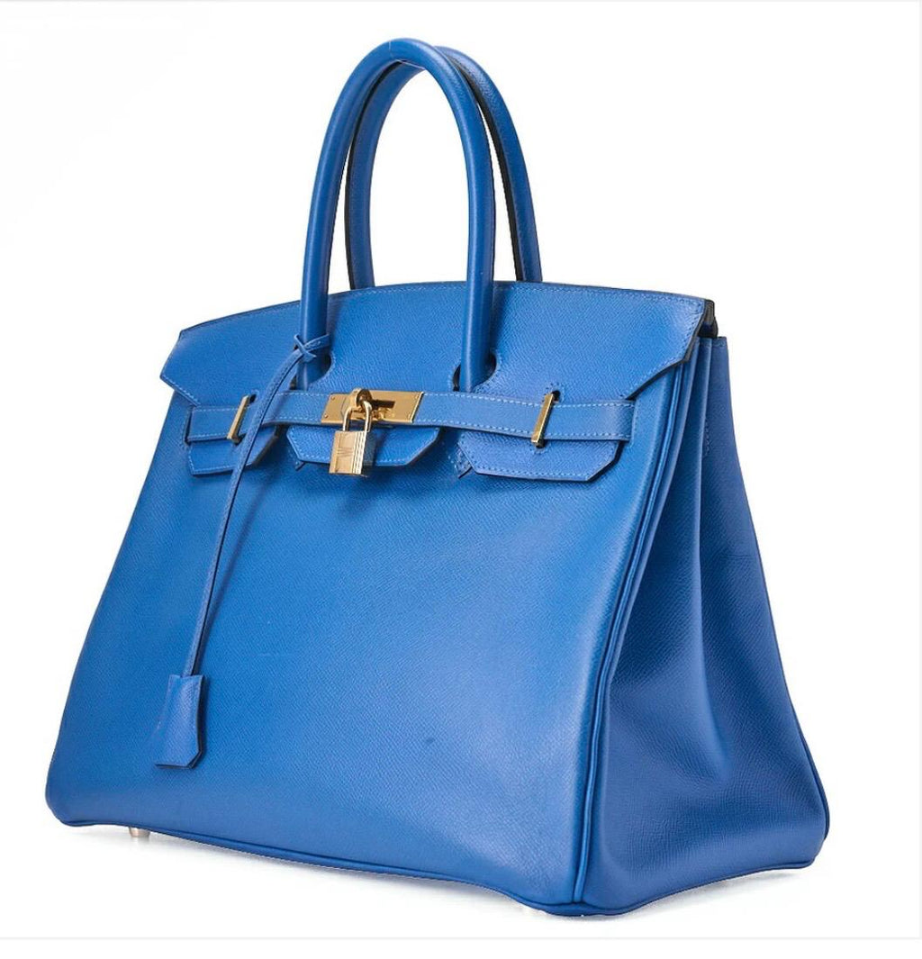 Sac Hermès Birkin 35 cuir Kushbel bleu France, finitions dorées – occasion authentique