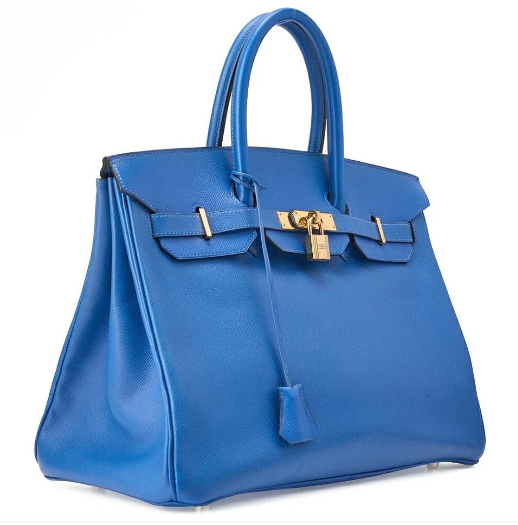 Sac Hermès Birkin 35 cuir Kushbel bleu France, finitions dorées – occasion authentique