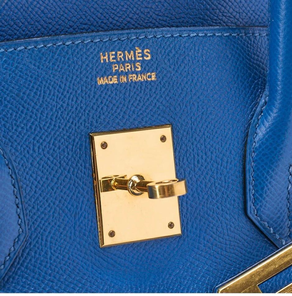 Sac Hermès Birkin 35 cuir Kushbel bleu France, finitions dorées – occasion authentique