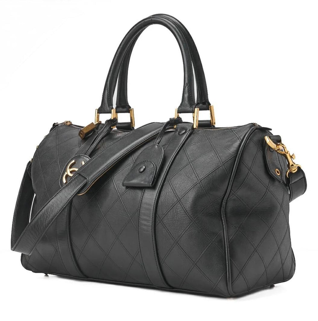 Sac Chanel Boston 2WAY Matelassé Bicolore Noir Cuir Agneau – Bandoulière & Anses