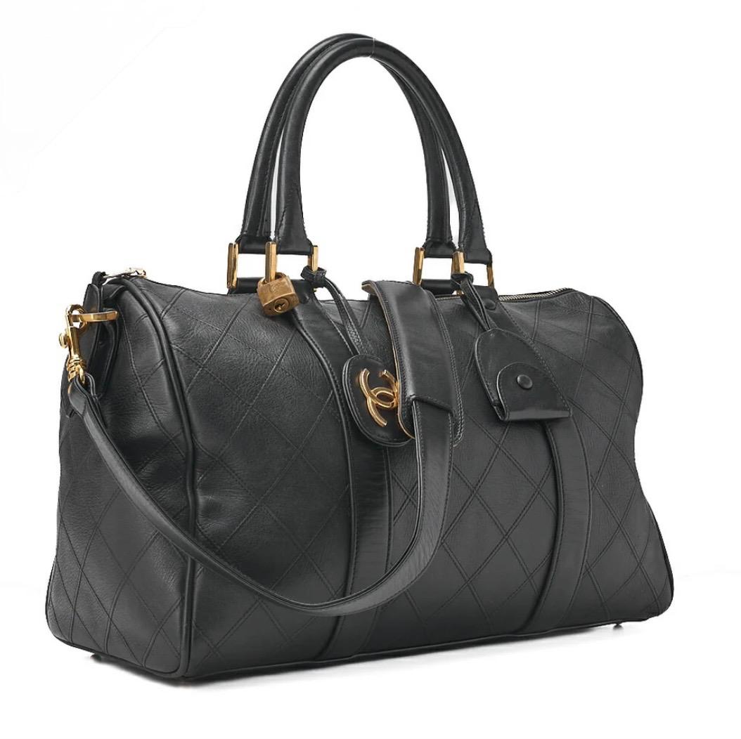 Sac Chanel Boston 2WAY Matelassé Bicolore Noir Cuir Agneau – Bandoulière & Anses
