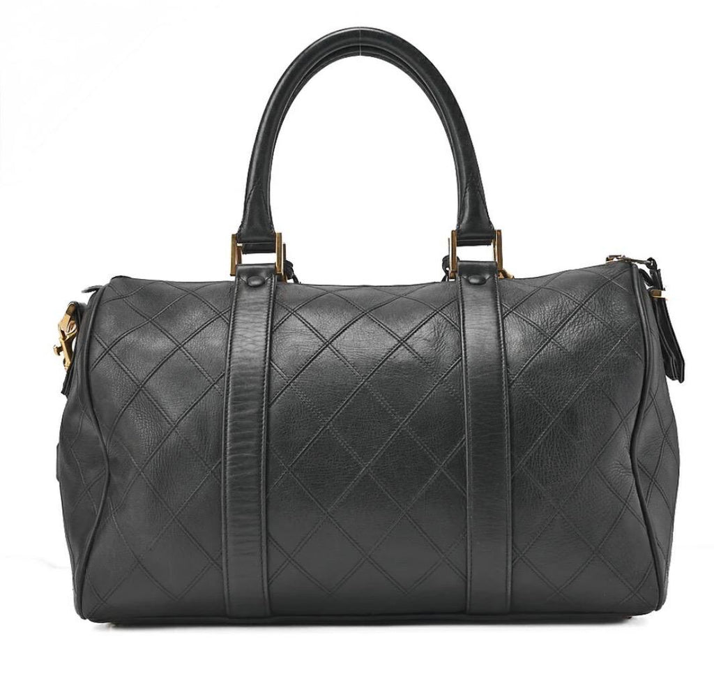 Sac Chanel Boston 2WAY Matelassé Bicolore Noir Cuir Agneau – Bandoulière & Anses