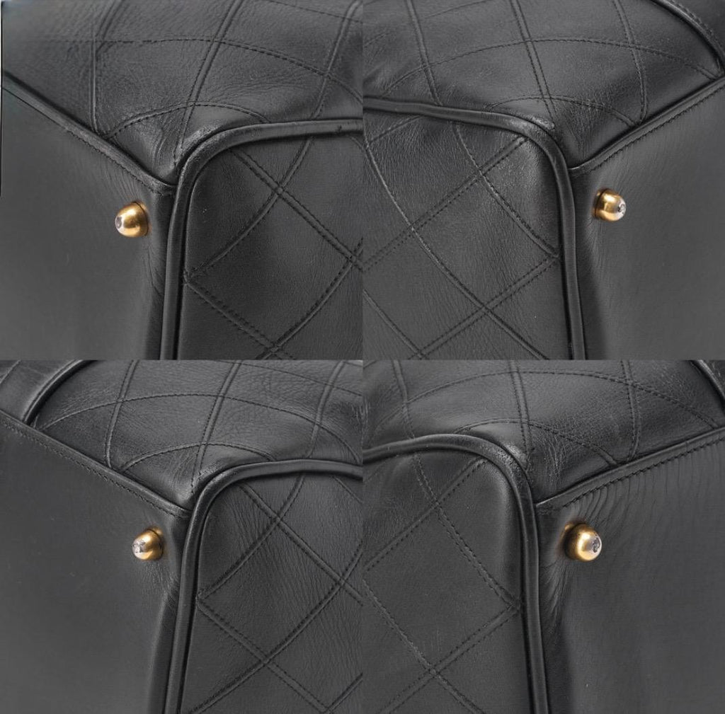 Sac Chanel Boston 2WAY Matelassé Bicolore Noir Cuir Agneau – Bandoulière & Anses