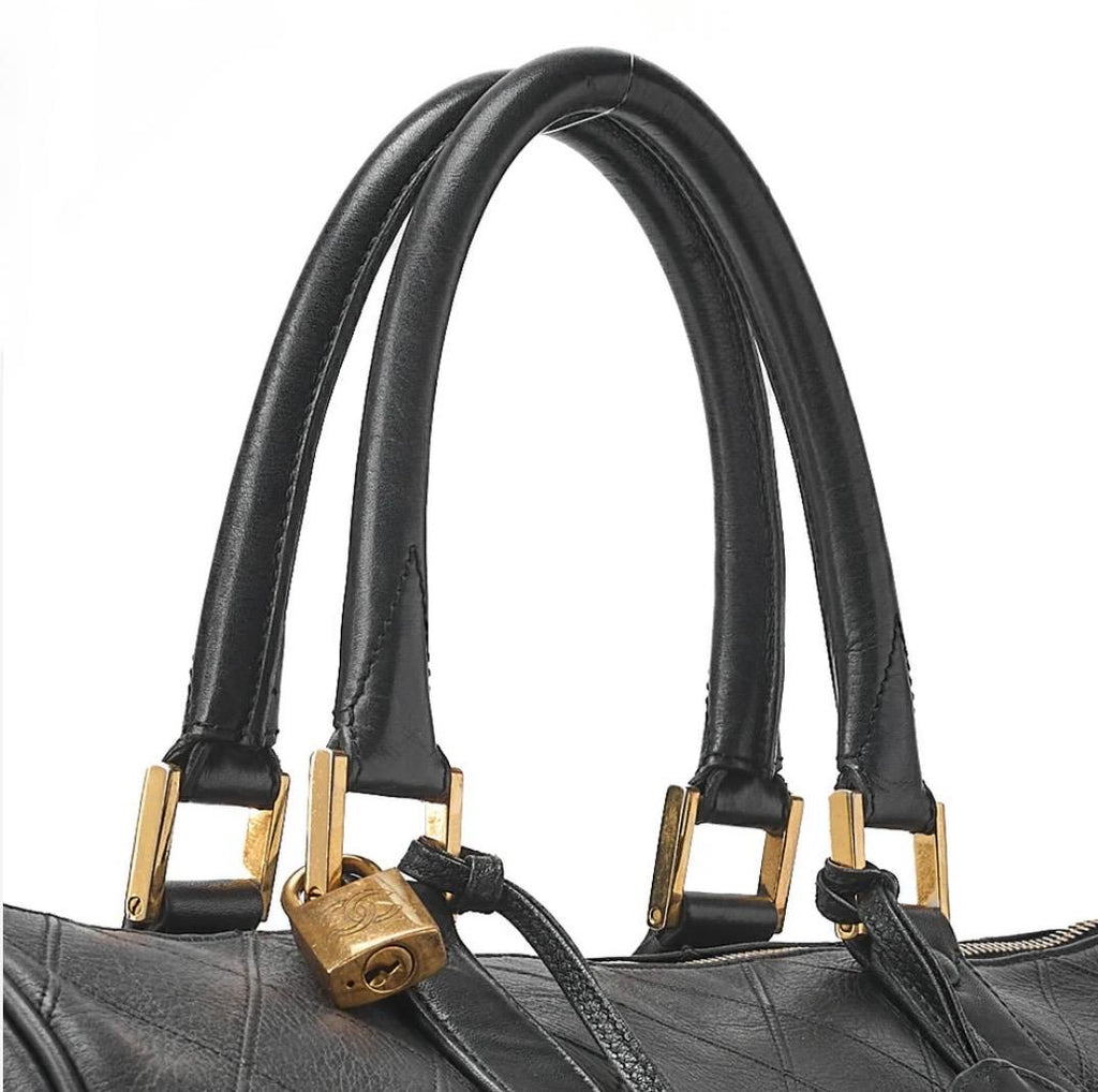 Sac Chanel Boston 2WAY Matelassé Bicolore Noir Cuir Agneau – Bandoulière & Anses