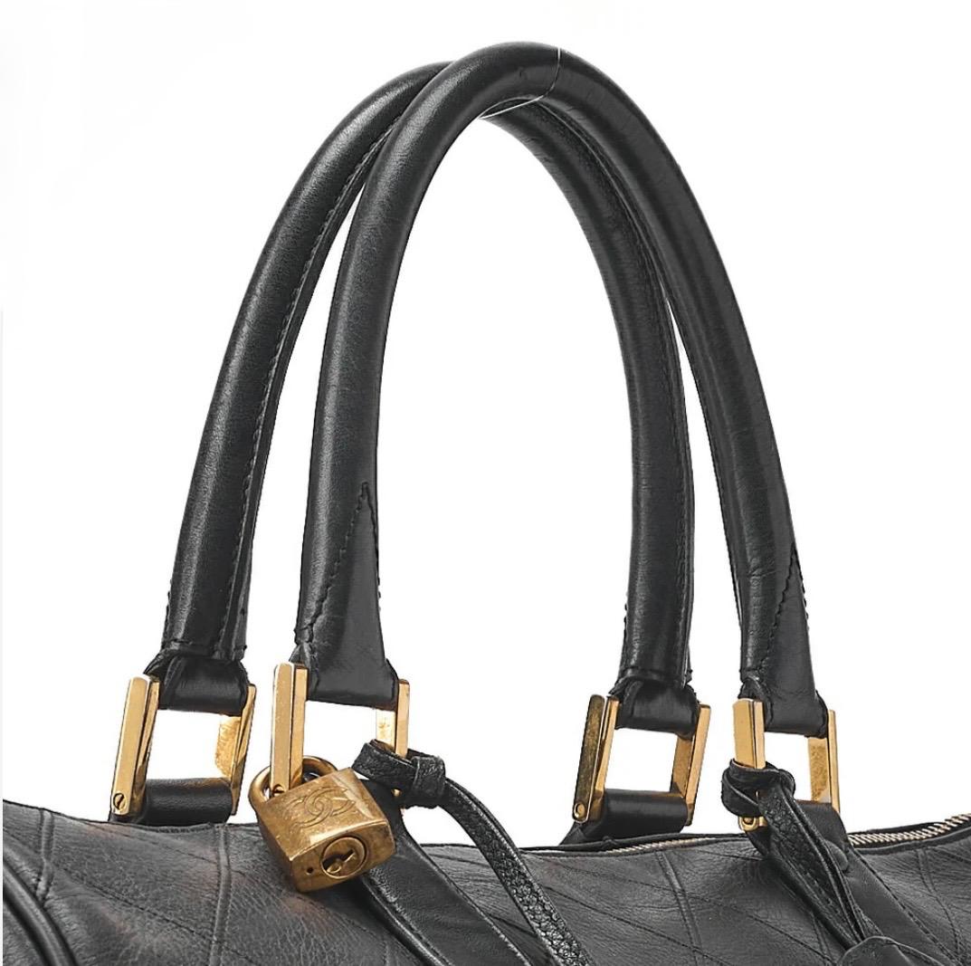 Sac Chanel Boston 2WAY Matelassé Bicolore Noir Cuir Agneau – Bandoulière & Anses