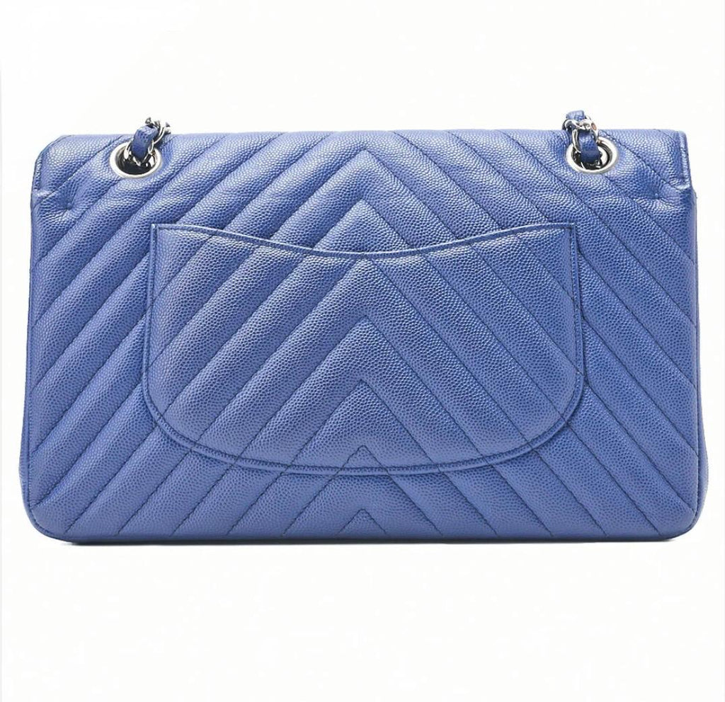 Sac Chanel Double Rabat Bleu Cuir Caviar – Chaîne Argentée