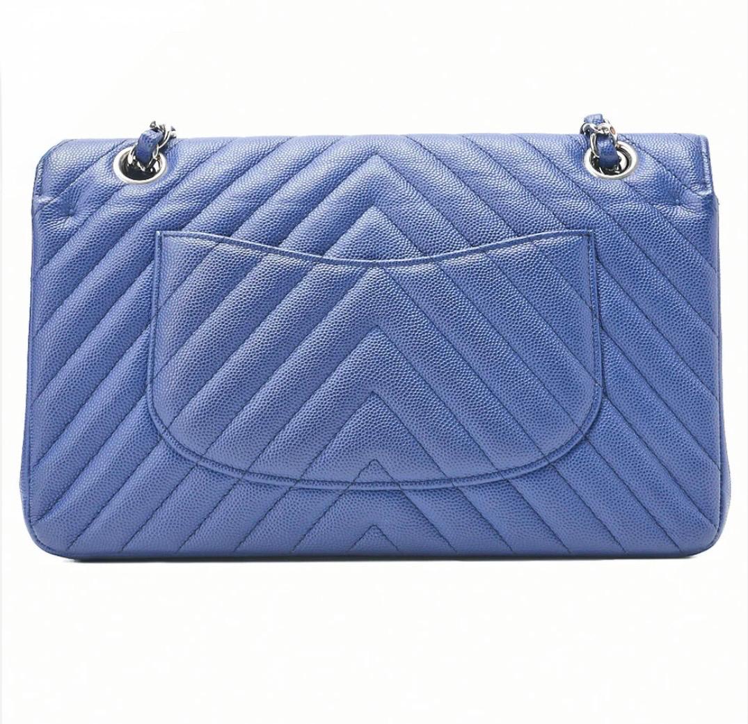 Sac Chanel Double Rabat Bleu Cuir Caviar – Chaîne Argentée