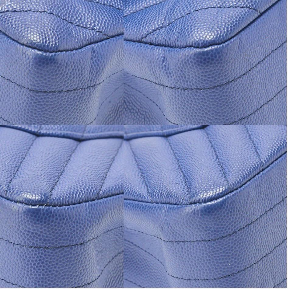 Sac Chanel Double Rabat Bleu Cuir Caviar – Chaîne Argentée