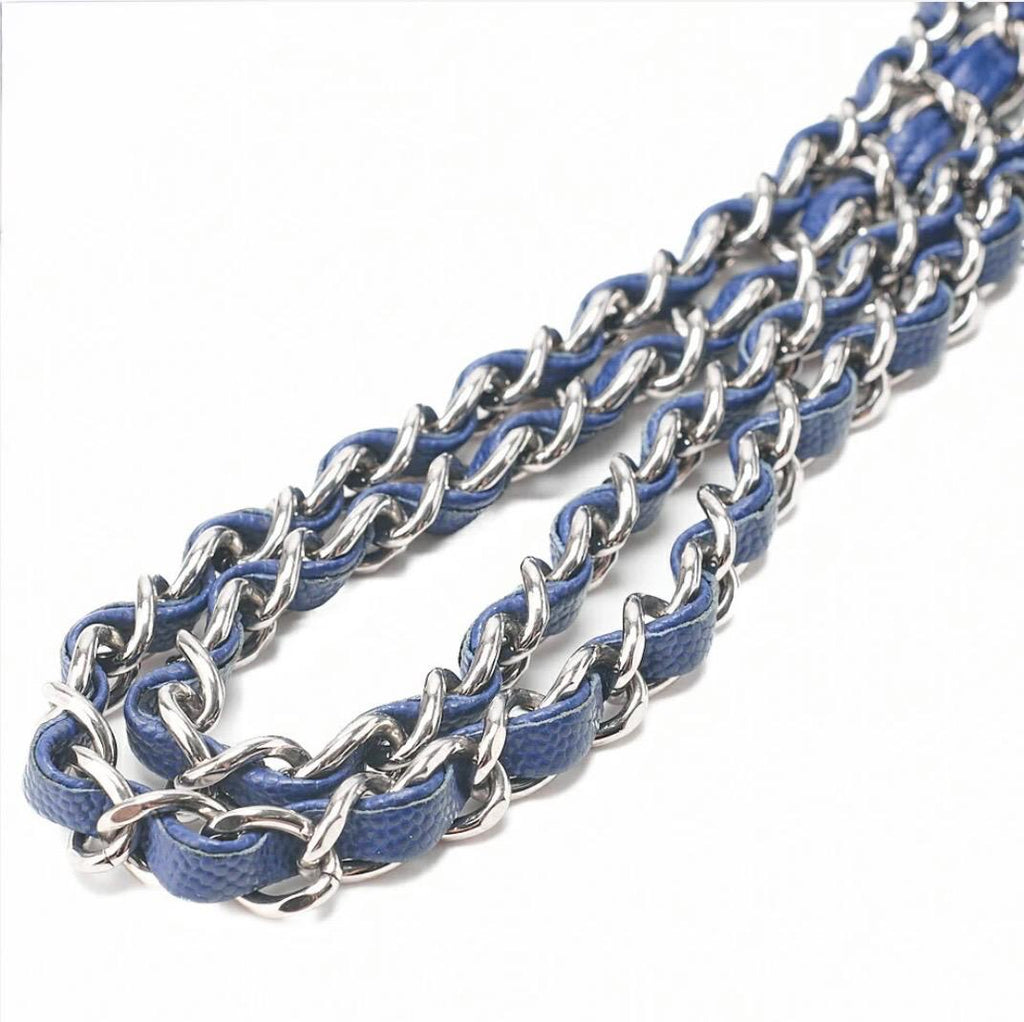 Sac Chanel Double Rabat Bleu Cuir Caviar – Chaîne Argentée