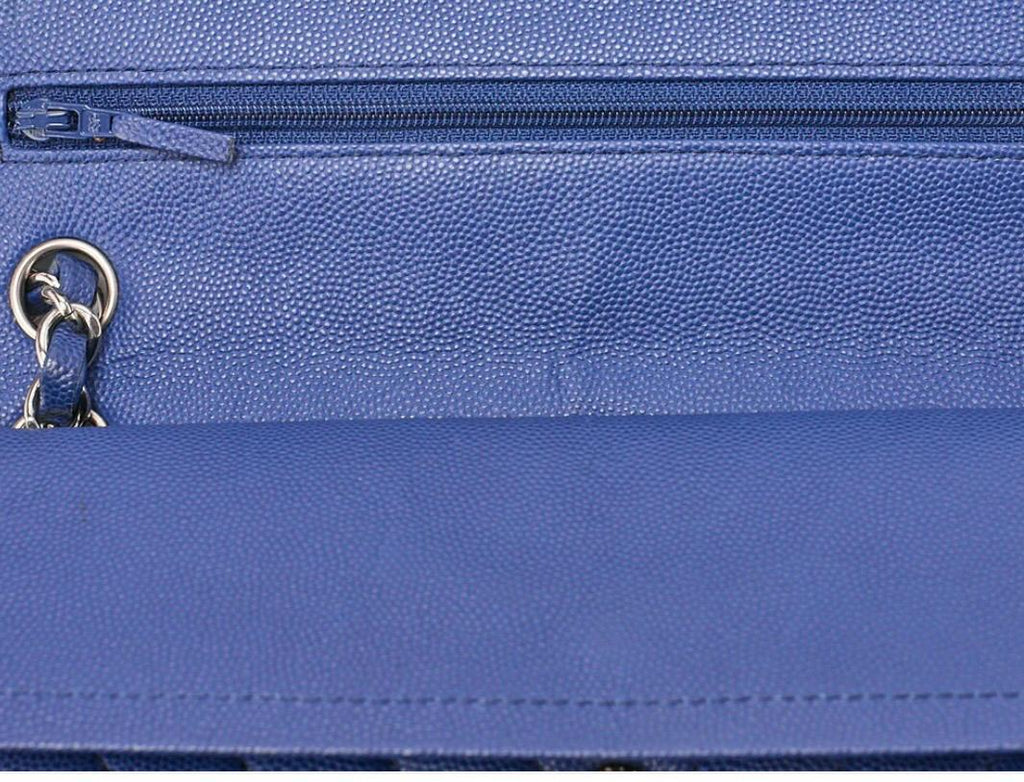 Sac Chanel Double Rabat Bleu Cuir Caviar – Chaîne Argentée