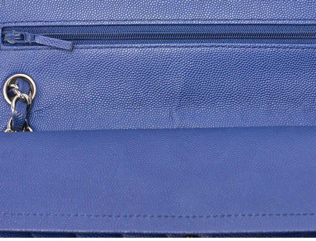 Sac Chanel Double Rabat Bleu Cuir Caviar – Chaîne Argentée