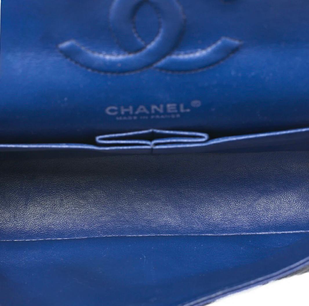 Sac Chanel Double Rabat Bleu Cuir Caviar – Chaîne Argentée