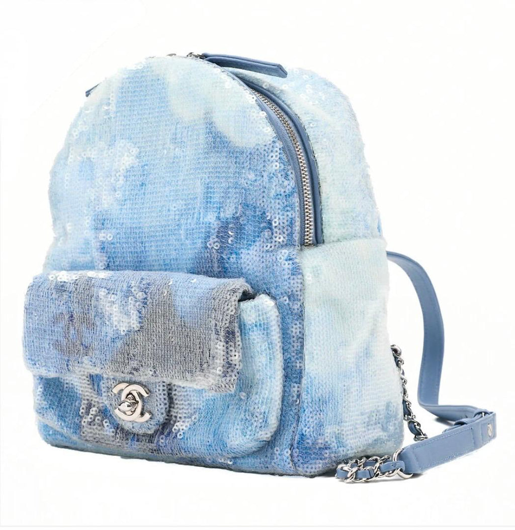 Sac à dos CHANEL Cocomark à sequins bleus multicolores